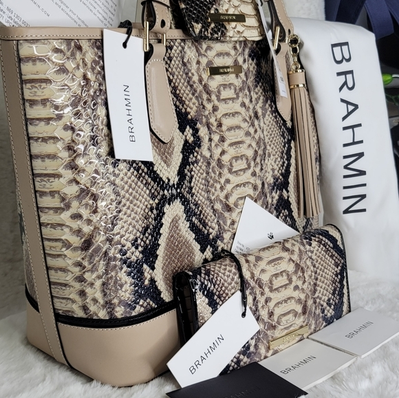 Brahmin 3 SET Italian Leather PURSE BAG Handbag Wallet AUTHENTICITY GUARANTEE - Picture 9 of 16